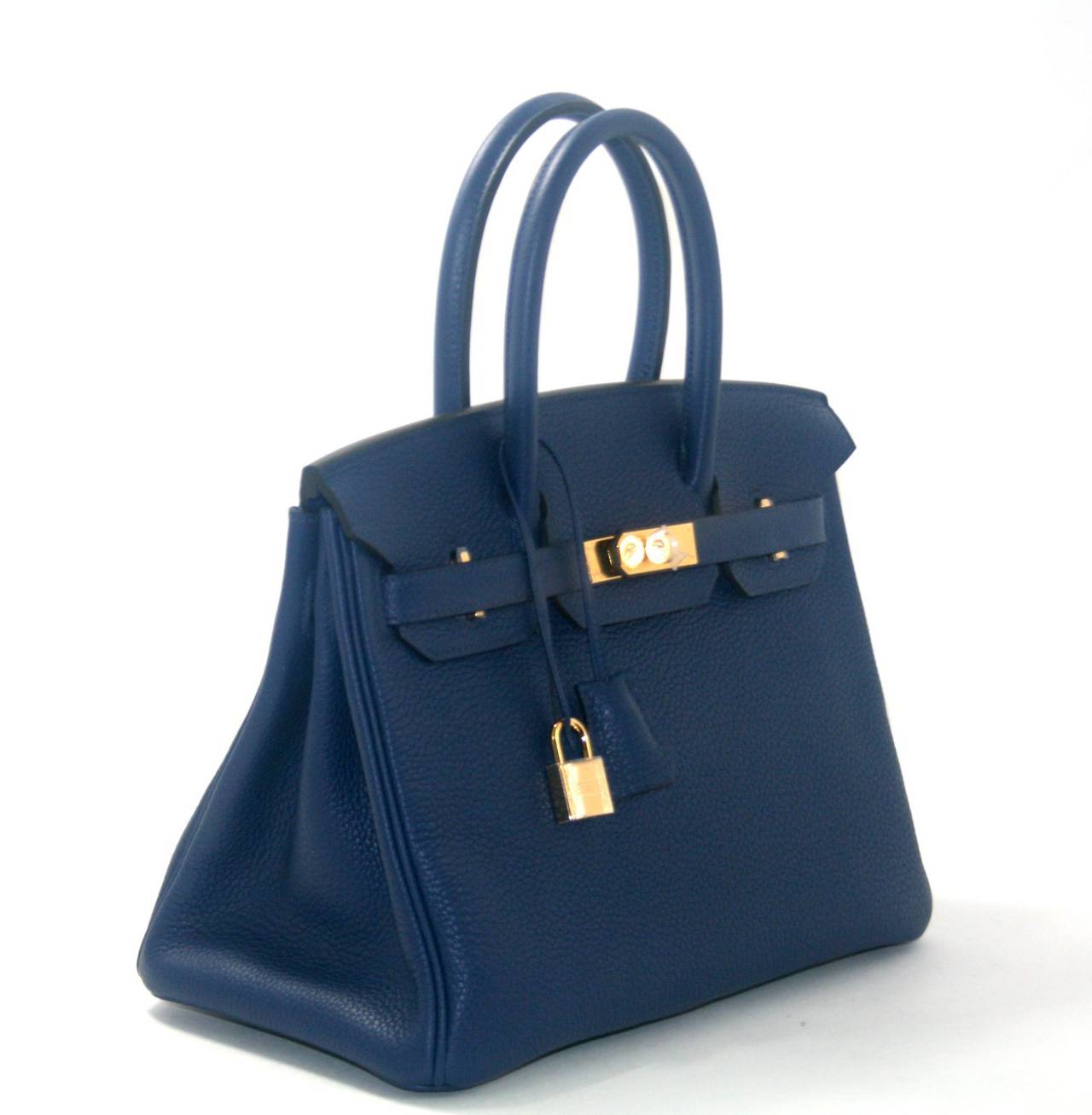Hermes Blue Sapphire 30 cm Clemence Leather Birkin with Gold HW In New Condition In New York City & Hamptons, NY