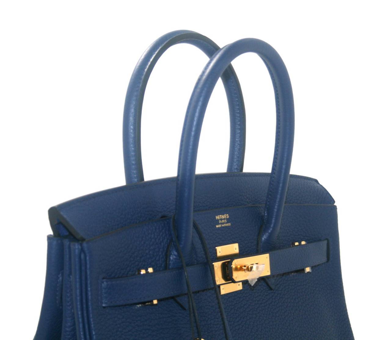hermes birkin bag 30 blue saphir clemence leather gold hardware  