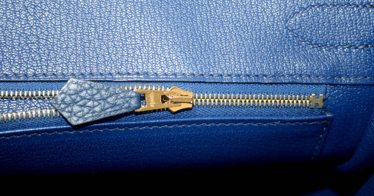 Hermes Blue Sapphire 30 cm Clemence Leather Birkin with Gold HW 4