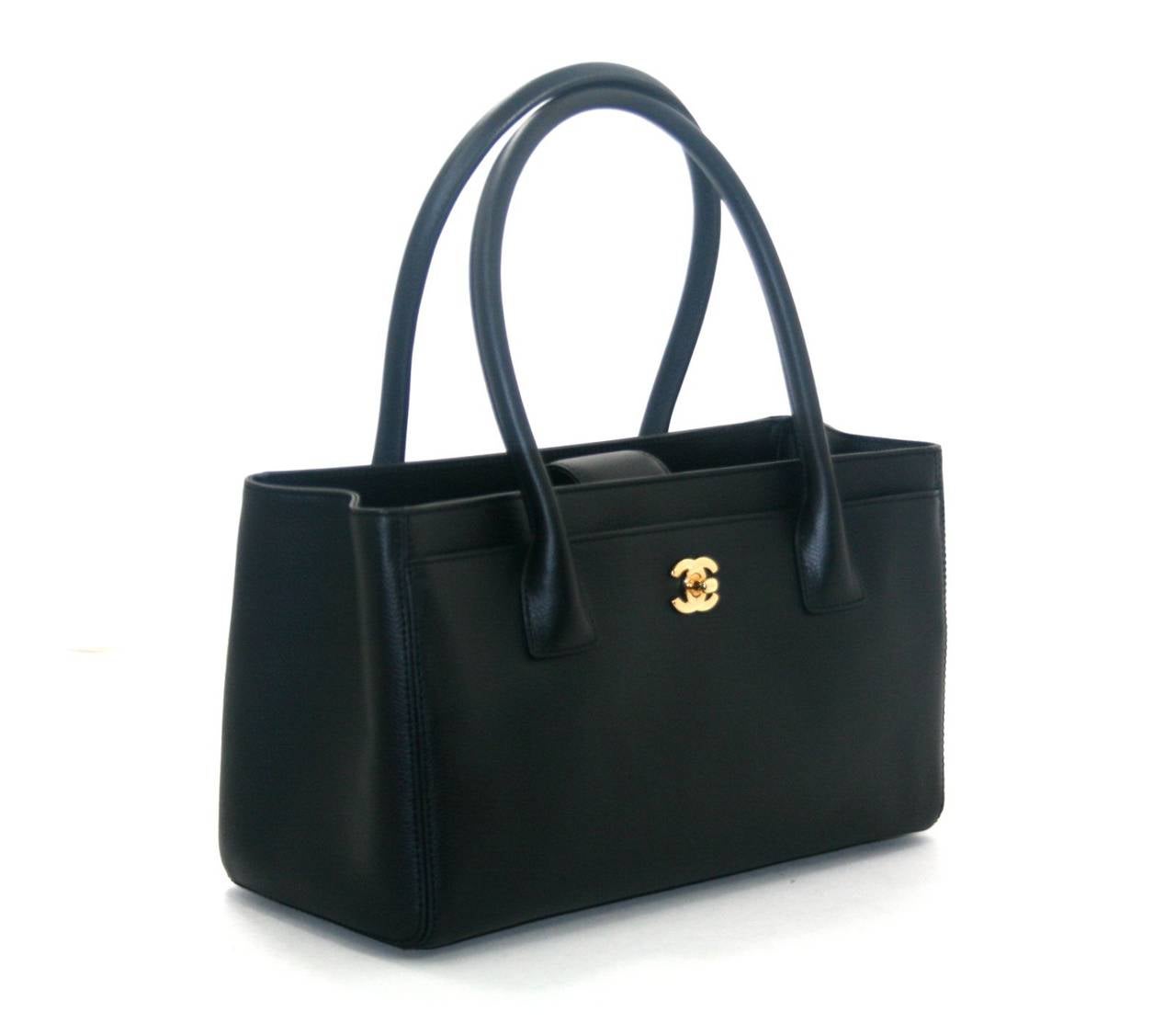 Chanel Black Leather Cerf Tote- Small In New Condition In New York City & Hamptons, NY