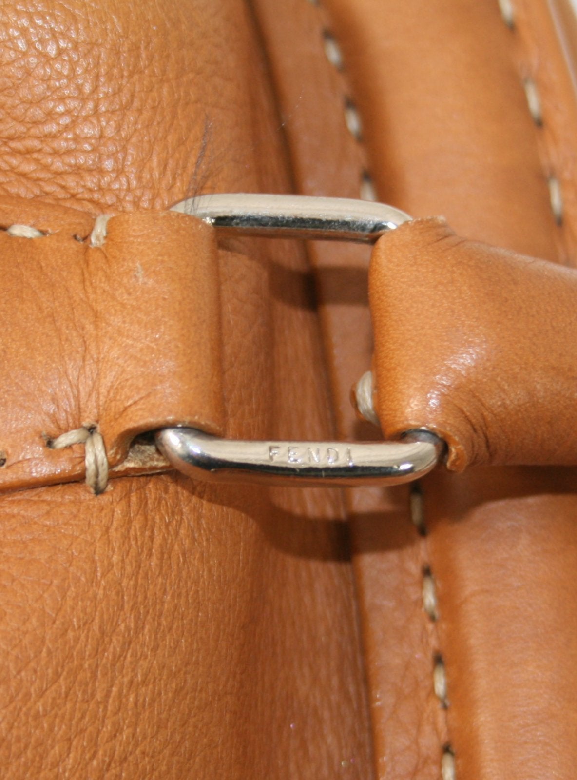 Women's Fendi Cognac Selleria Leather Medium Doctor Bag