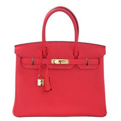 Hermes Rouge Pivoine Togo 30 cm Birkin Bag with Gold Hardware