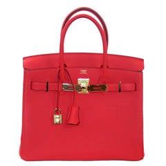 Hermes Rouge Pivoine Togo 35 cm Birkin Bag with Gold Hardware