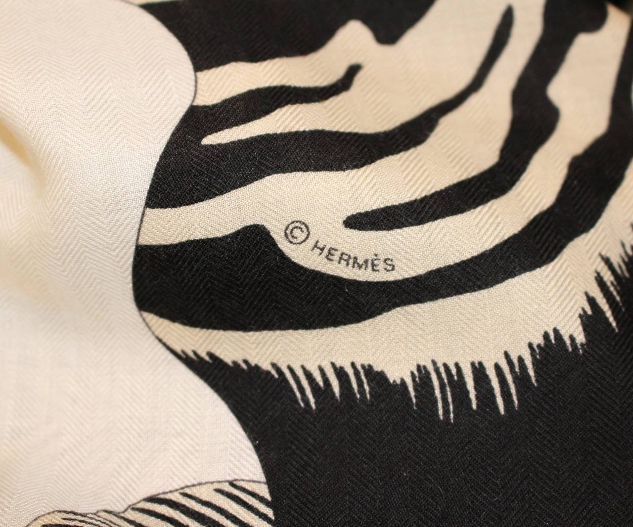 Hermès Zebra Pegasus Naturel Cashmere and Silk GM Shawl 3