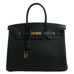 Hermès Noir Togo Cuir 35 cm Sac Birkin Or HW