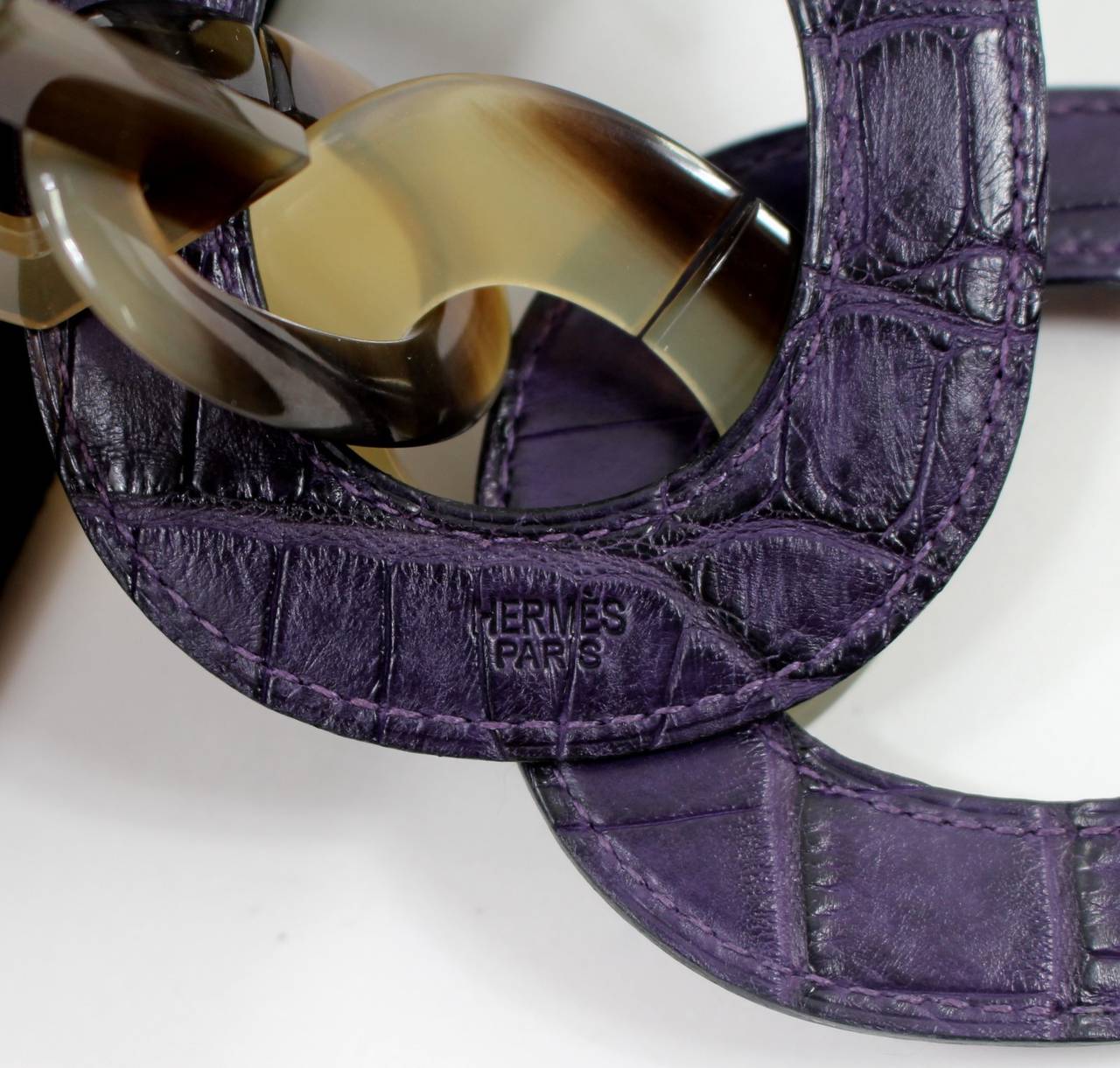 Women's Hermès Isidore Horn Purple Alligator Necklace