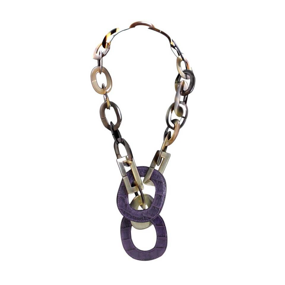 Hermès Isidore Horn Purple Alligator Necklace
