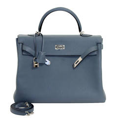 Hermès Bleu Orage Togo Leather 35 cm Kelly Bag Palladium HW