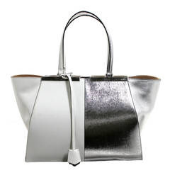 Fendi White and Silver Leather BiColor Trois Jours Tote Bag