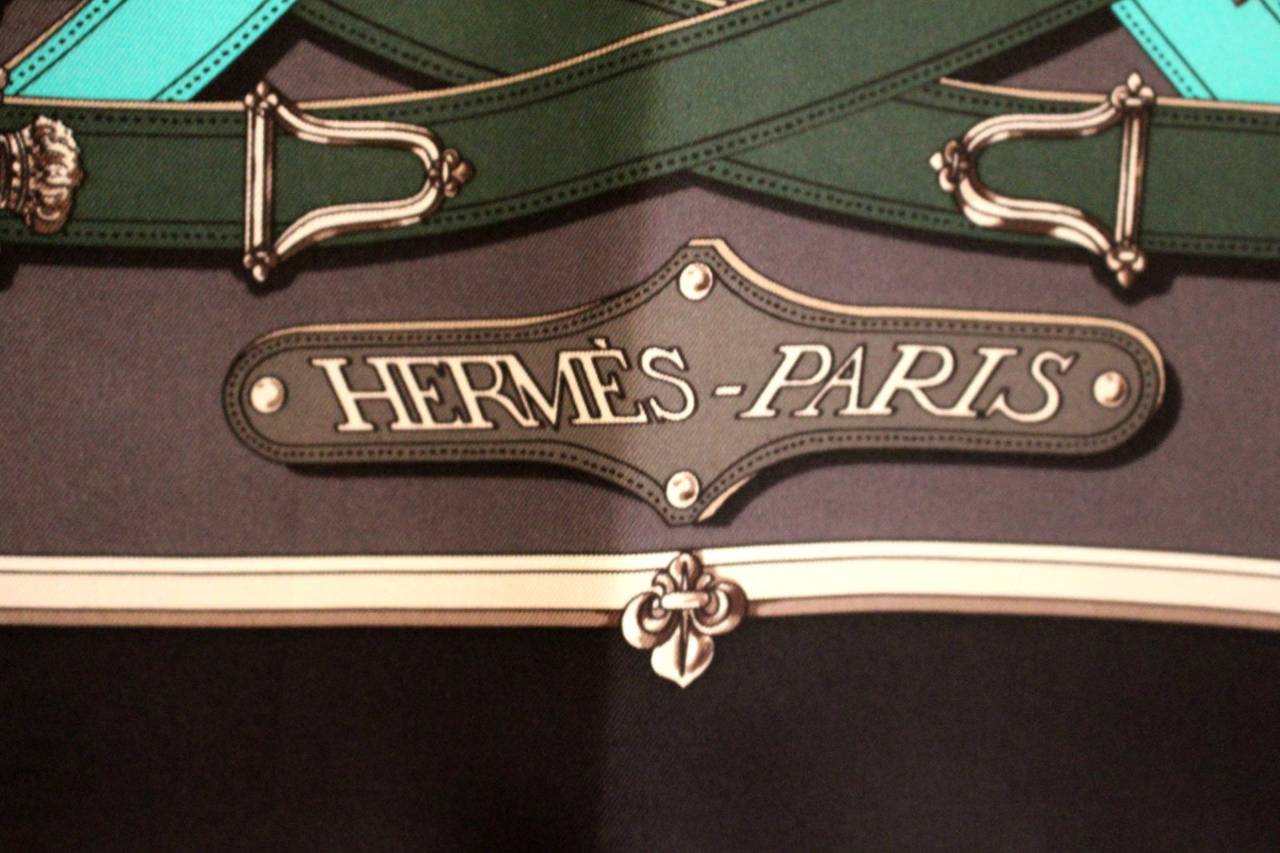 Hermès Grey and Black Cavalcadour 90 cm Scarf 2