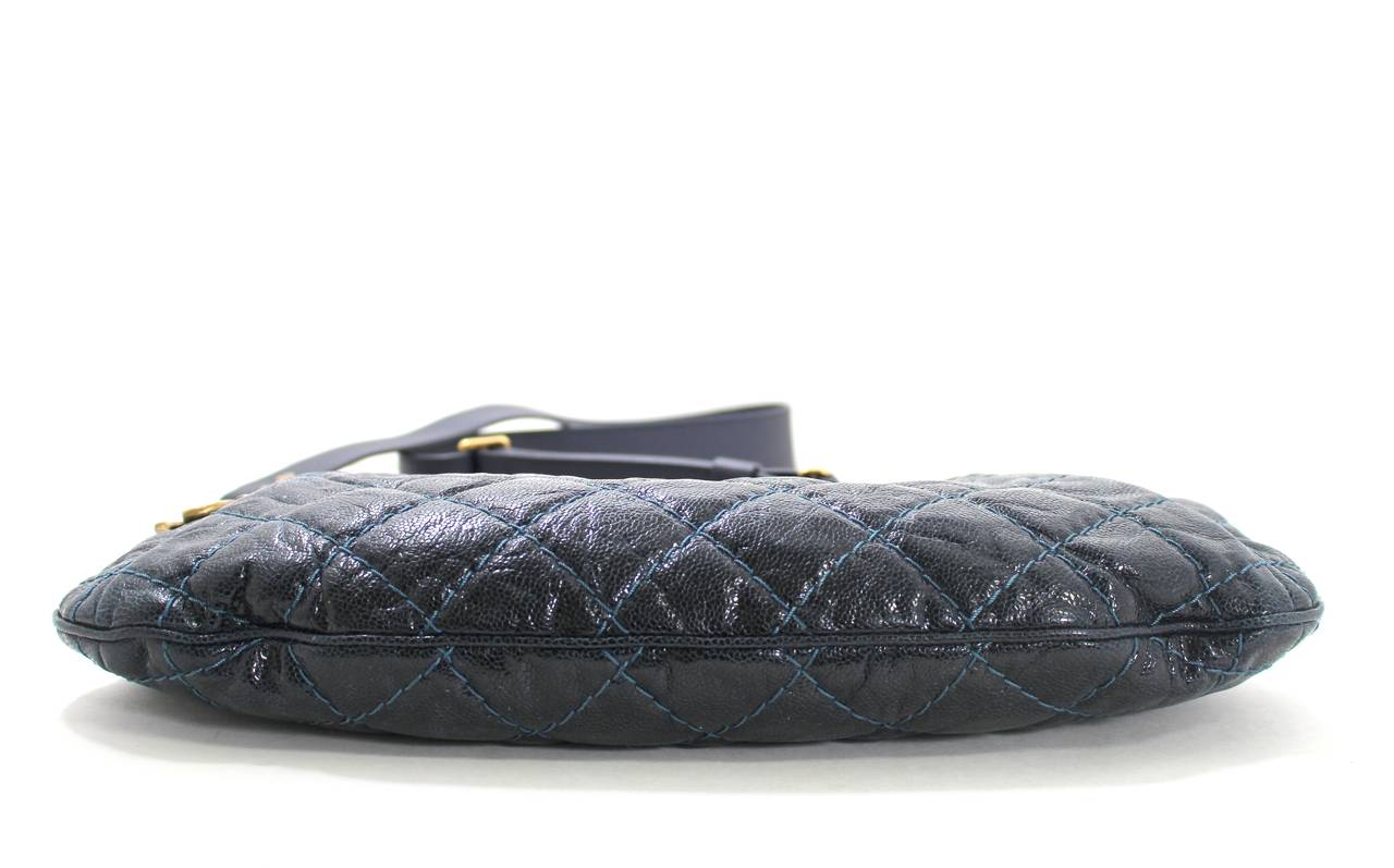 Chanel Navy Blue Quilted Caviar Coco Pleats Hobo Crossbody Bag In Excellent Condition In New York City & Hamptons, NY