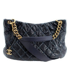 Chanel Navy Blue Quilted Caviar Coco Pleats Hobo Crossbody Bag