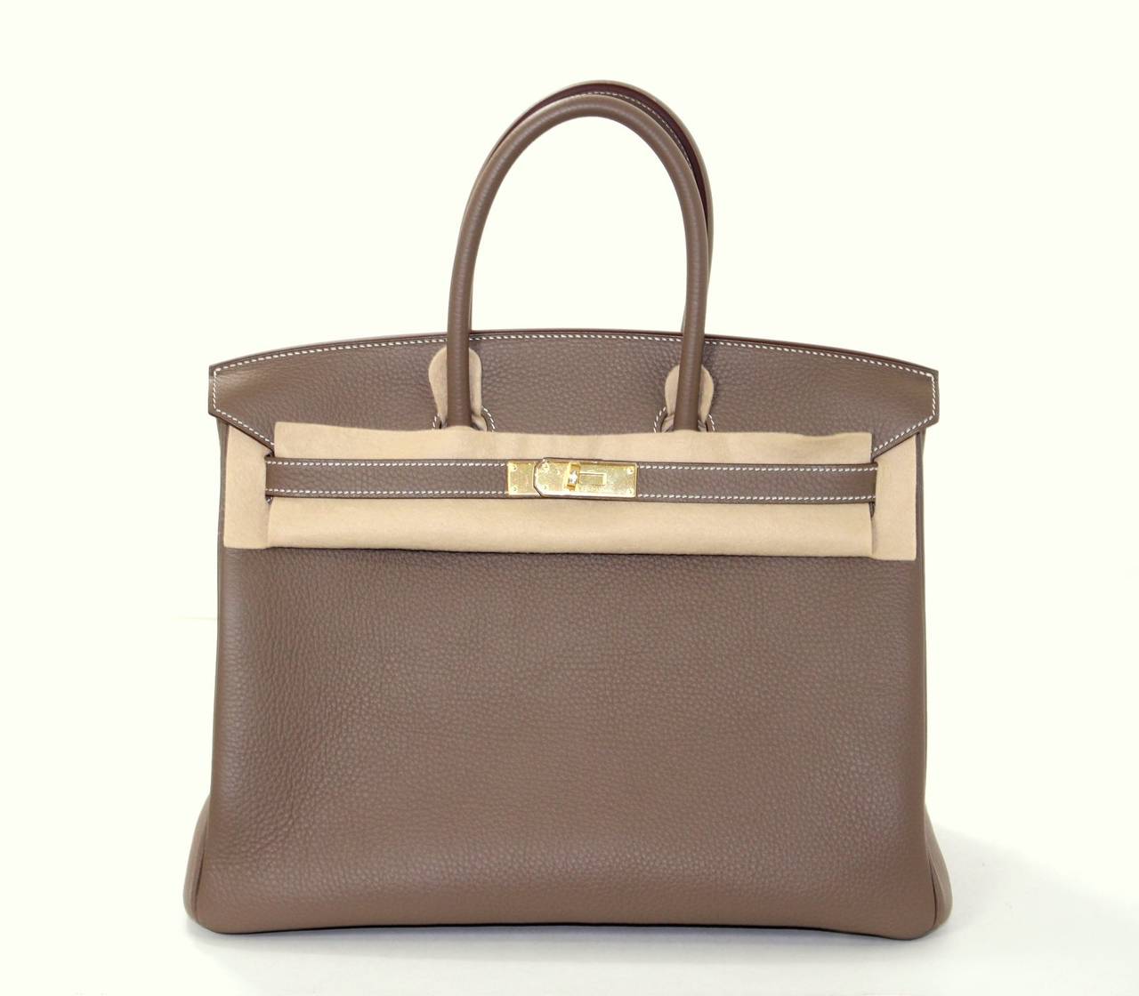 Hermes Birkin Bag in Etoupe Taupe color Togo with Gold, 35 cm size 3