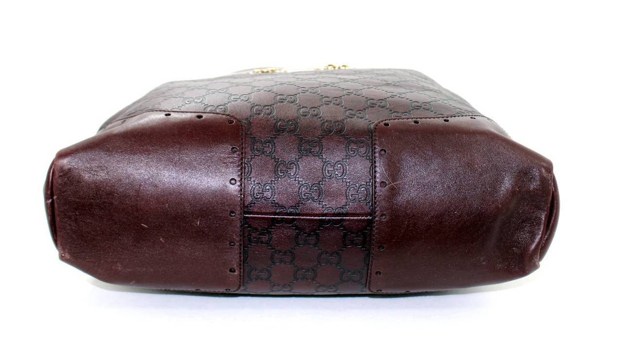 Gucci Dark Brown Guccisima Leather Tote In Good Condition In New York City & Hamptons, NY