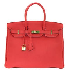 Hermes BIRKIN  35 cm in Rouge Pivoine Togo with Gold Hardware, new red