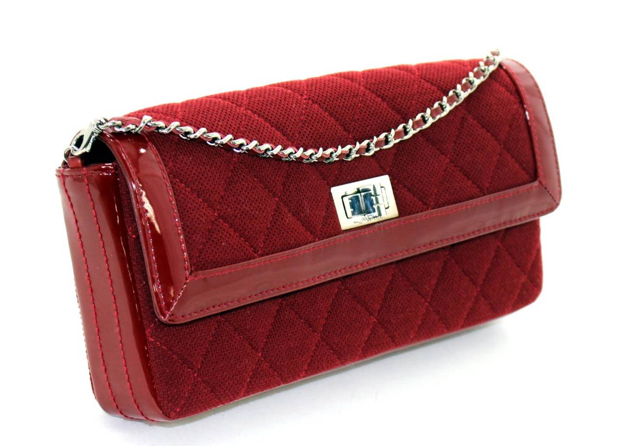 Chanel Red Jersey and Patent Leather East West Bag In Excellent Condition In New York City & Hamptons, NY