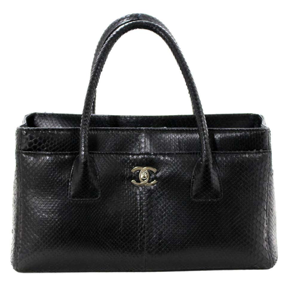 Chanel Black Python Skin Cerf Tote medium size at 1stDibs