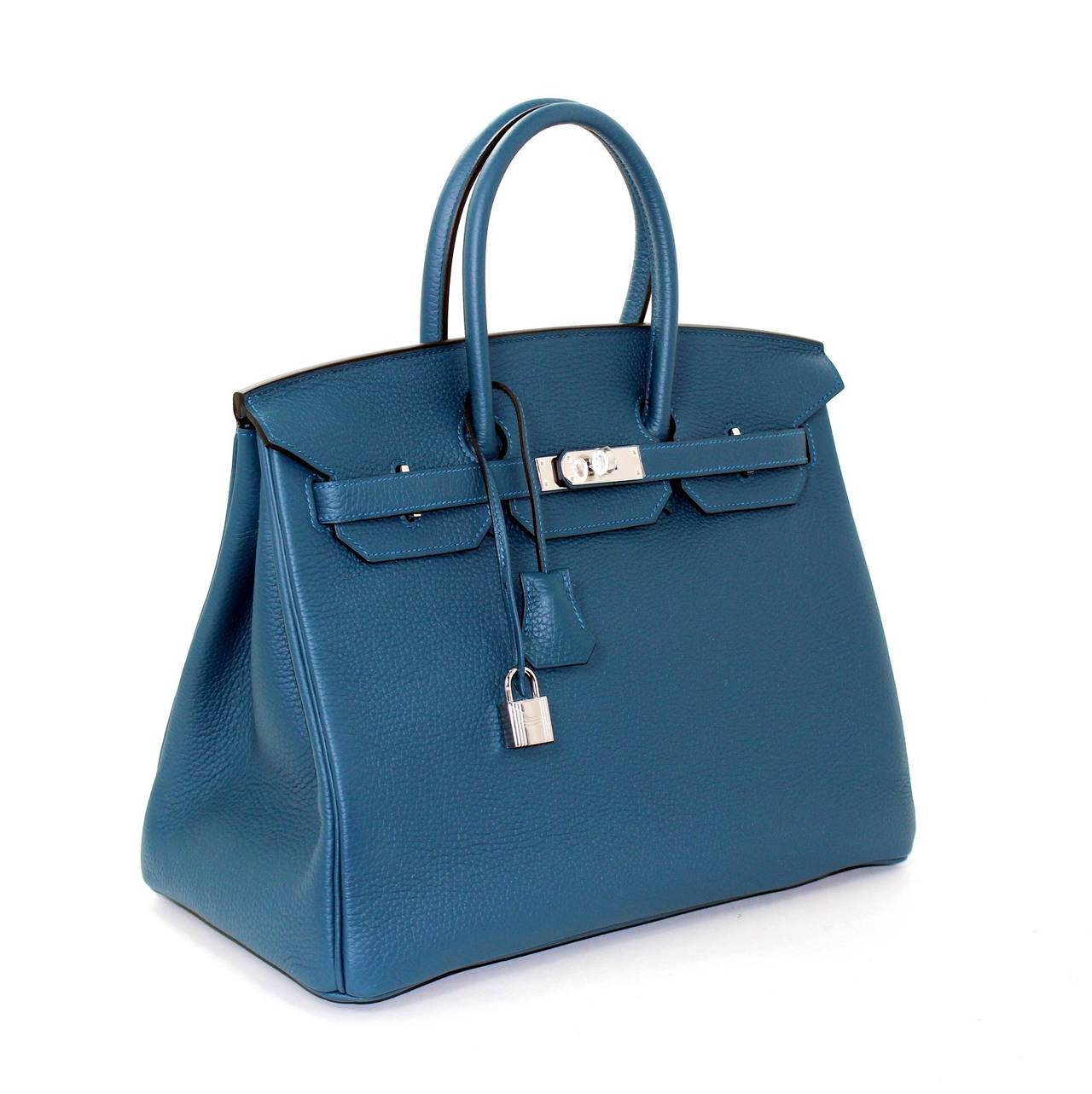 Hermes Birkin Bag in Blue Colvert Togo with Palladium 35 cm In New Condition In New York City & Hamptons, NY
