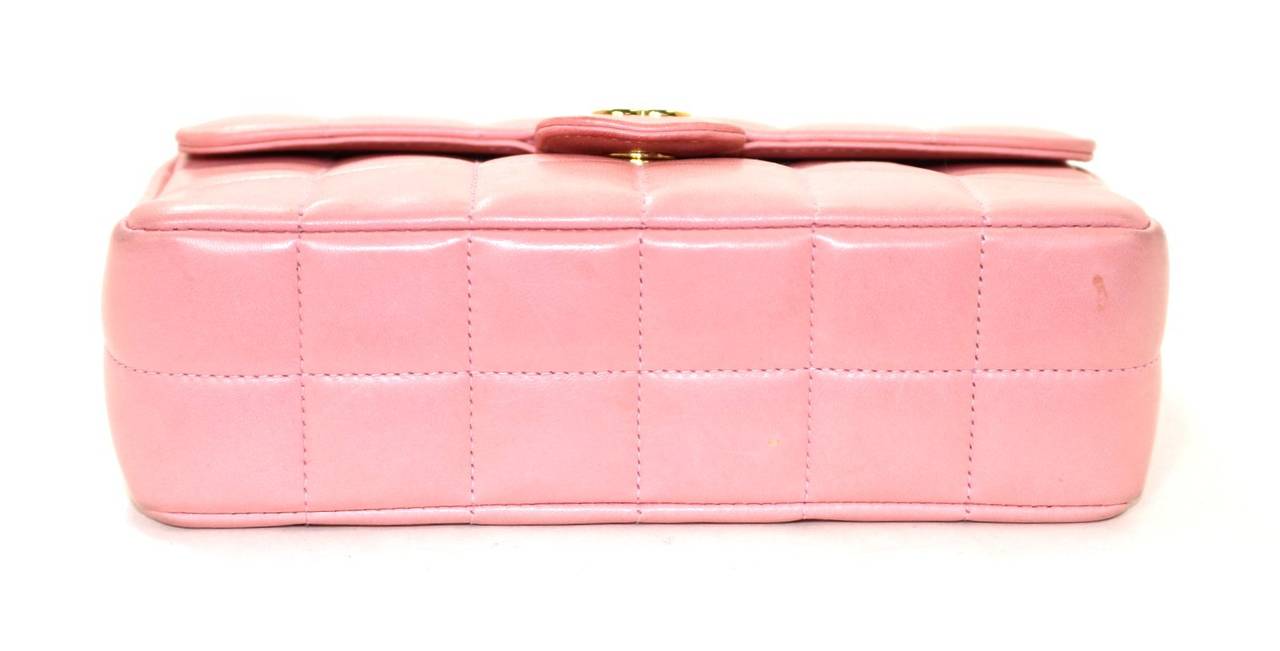 Women's Chanel Pink Lambskin Chocolate Bar Quilted Camellia Bag