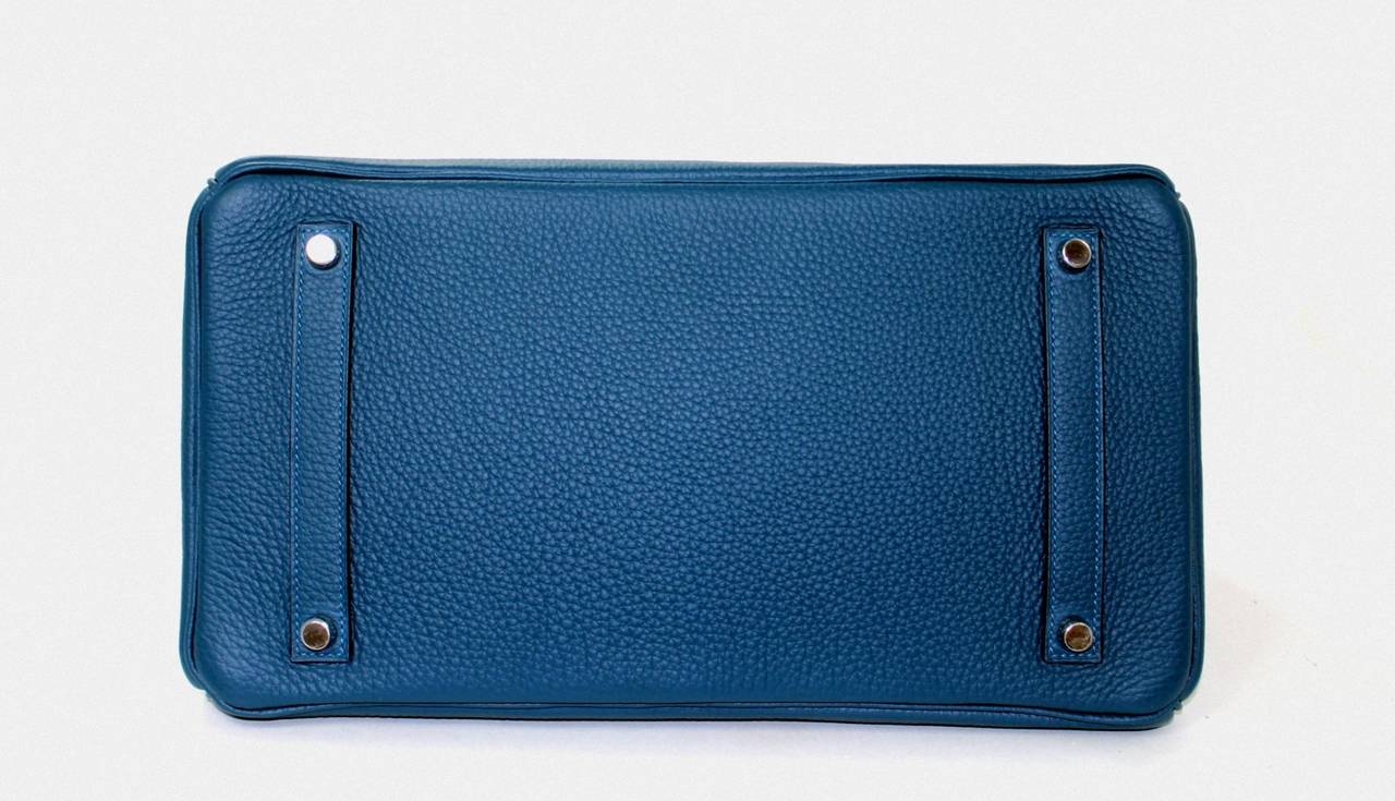 Women's Hermes Birkin Bag in Blue Colvert Togo with Palladium 35 cm