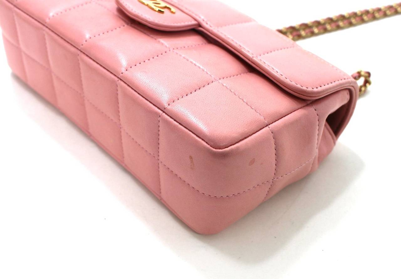 Chanel Pink Lambskin Chocolate Bar Quilted Camellia Bag 2