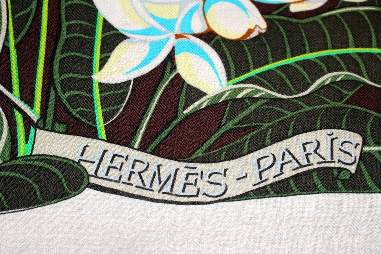 Hermes Flamingo Party Cashmere and Silk Shawl 140 GM size in White 1