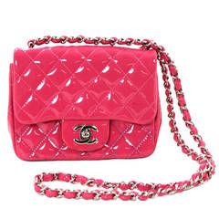 Chanel Pink Patent Mini Classic Flap Bag with Silver HW