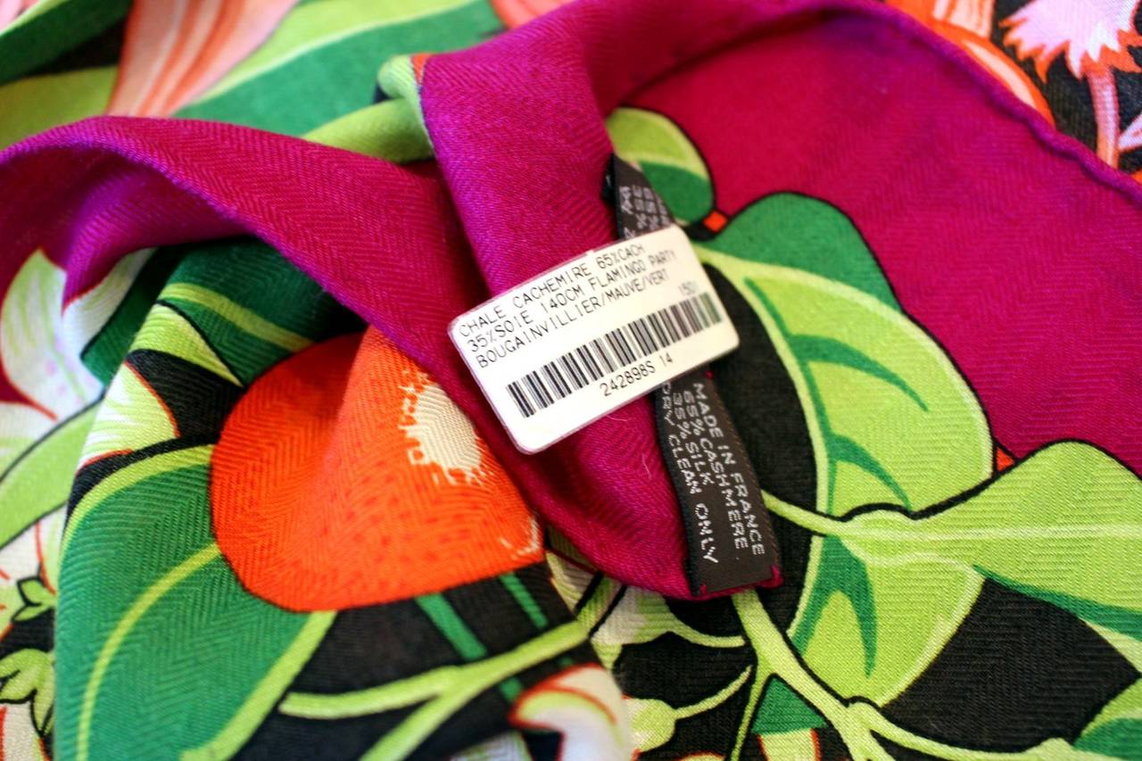 Hermes Flamingo Party Cashmere and Silk Shawl 140 cm GM size in PINK 6