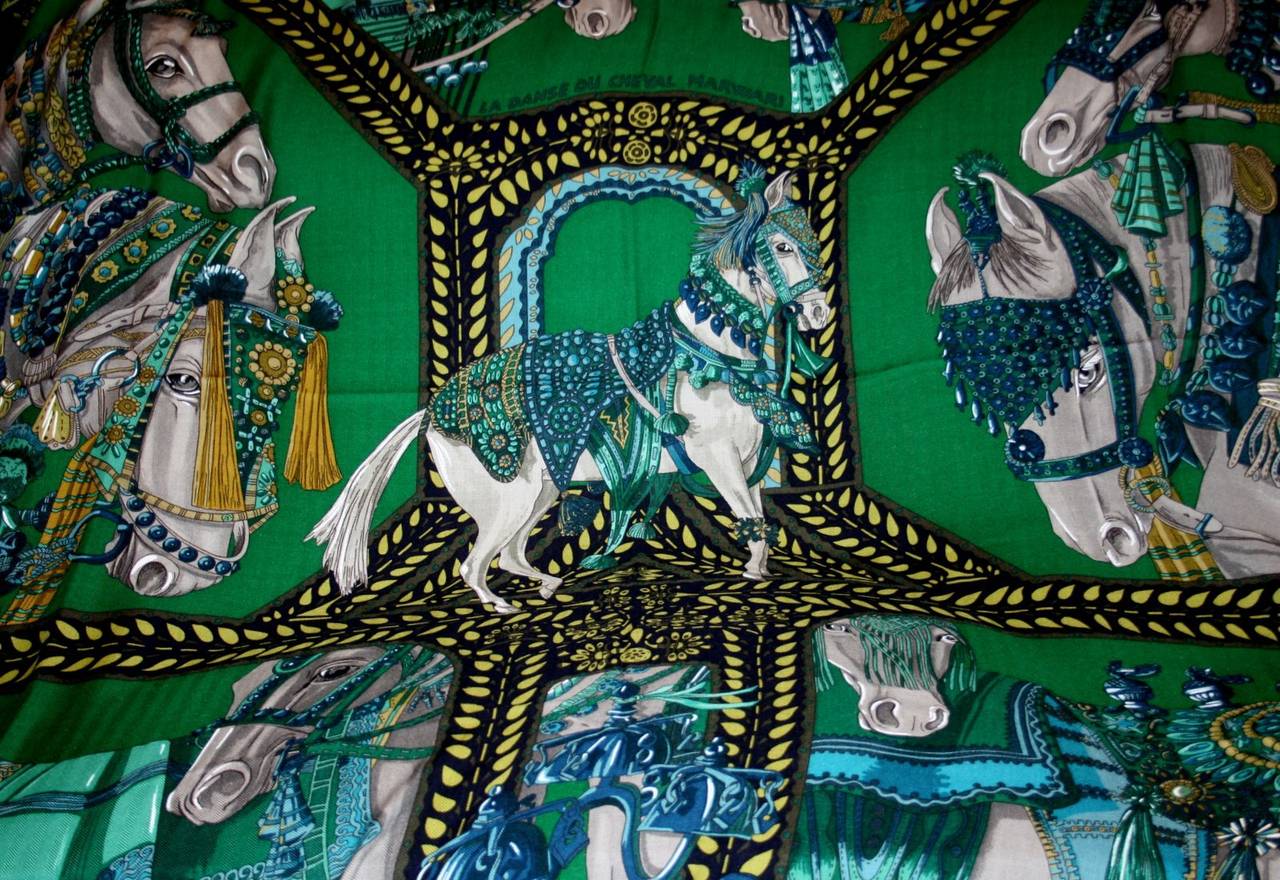 Hermes La Danse Du Cheval Shawl Scarf 140 cm in Green and Black 1