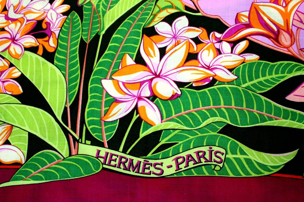 Hermes Flamingo Party Cashmere and Silk Shawl 140 cm GM size in PINK 1