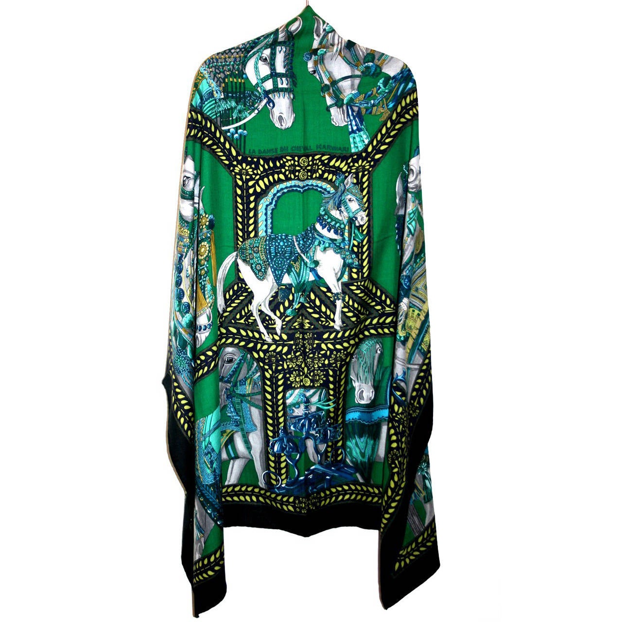 Hermes La Danse Du Cheval Shawl Scarf 140 cm in Green and Black
