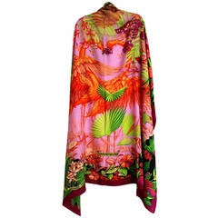 Hermes Flamingo Party Cashmere and Silk Shawl 140 cm GM size in PINK