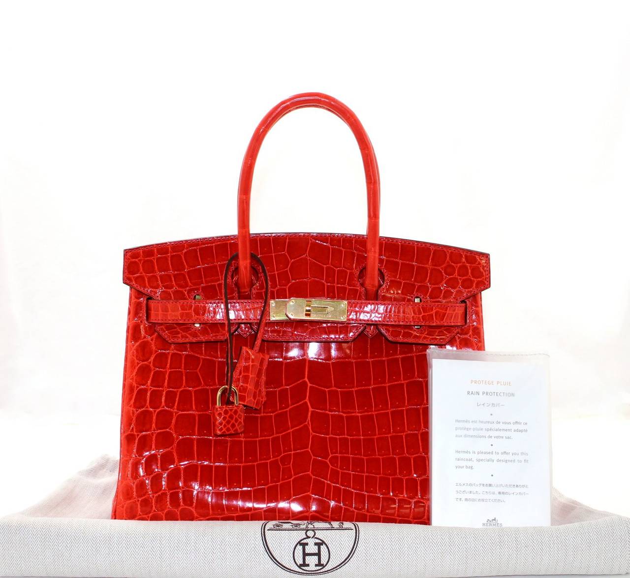 Hermes Birkin in Geranium Crocodile- 30 cm size RED GHW For Sale 6