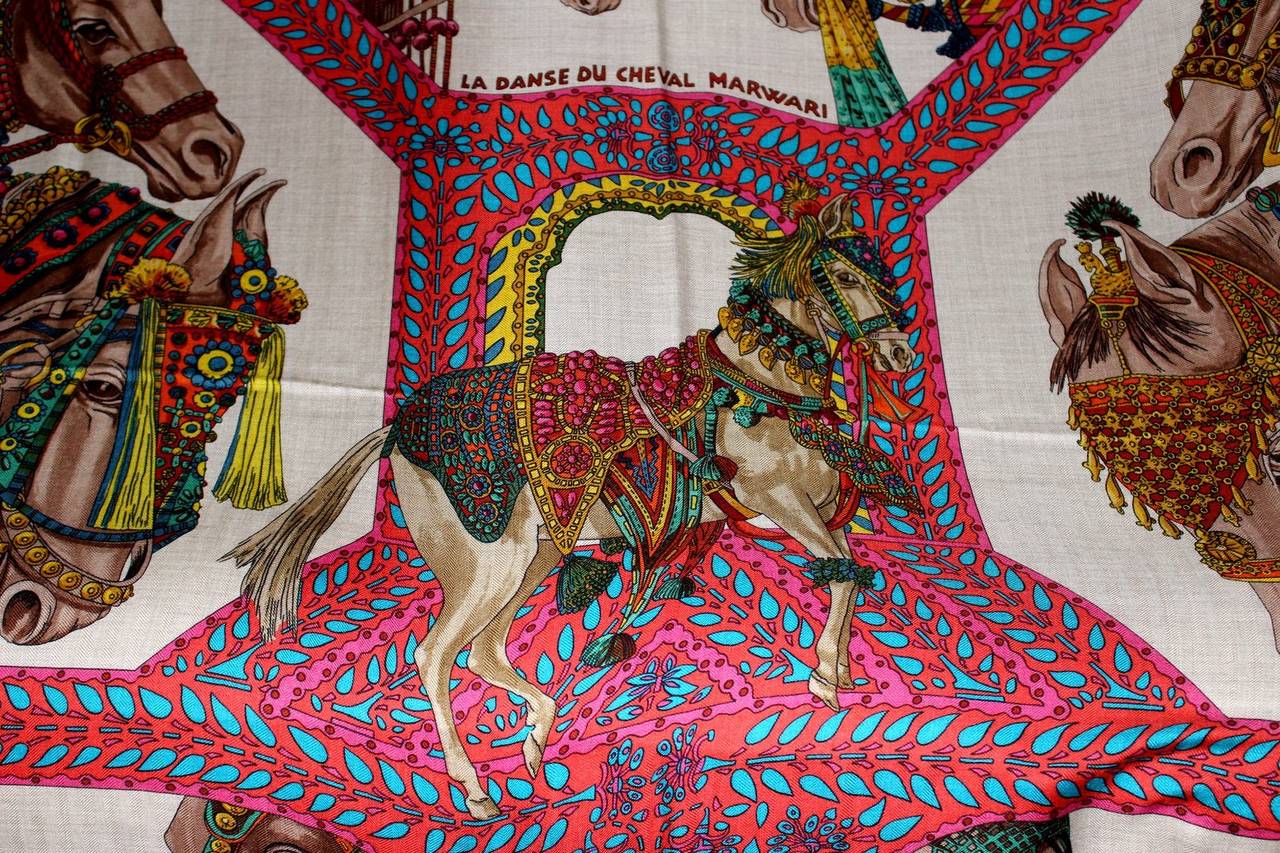 Hermes Cashmere Silk GM Scarf 140 cm- Natural La Danse du Cheval ...  