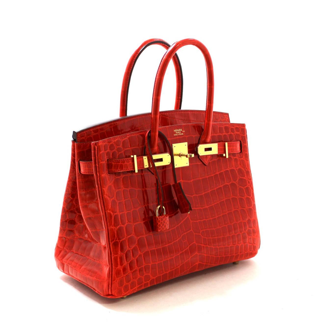 Hermes Birkin in Geranium Crocodile- 30 cm size RED GHW In New Condition For Sale In New York City & Hamptons, NY