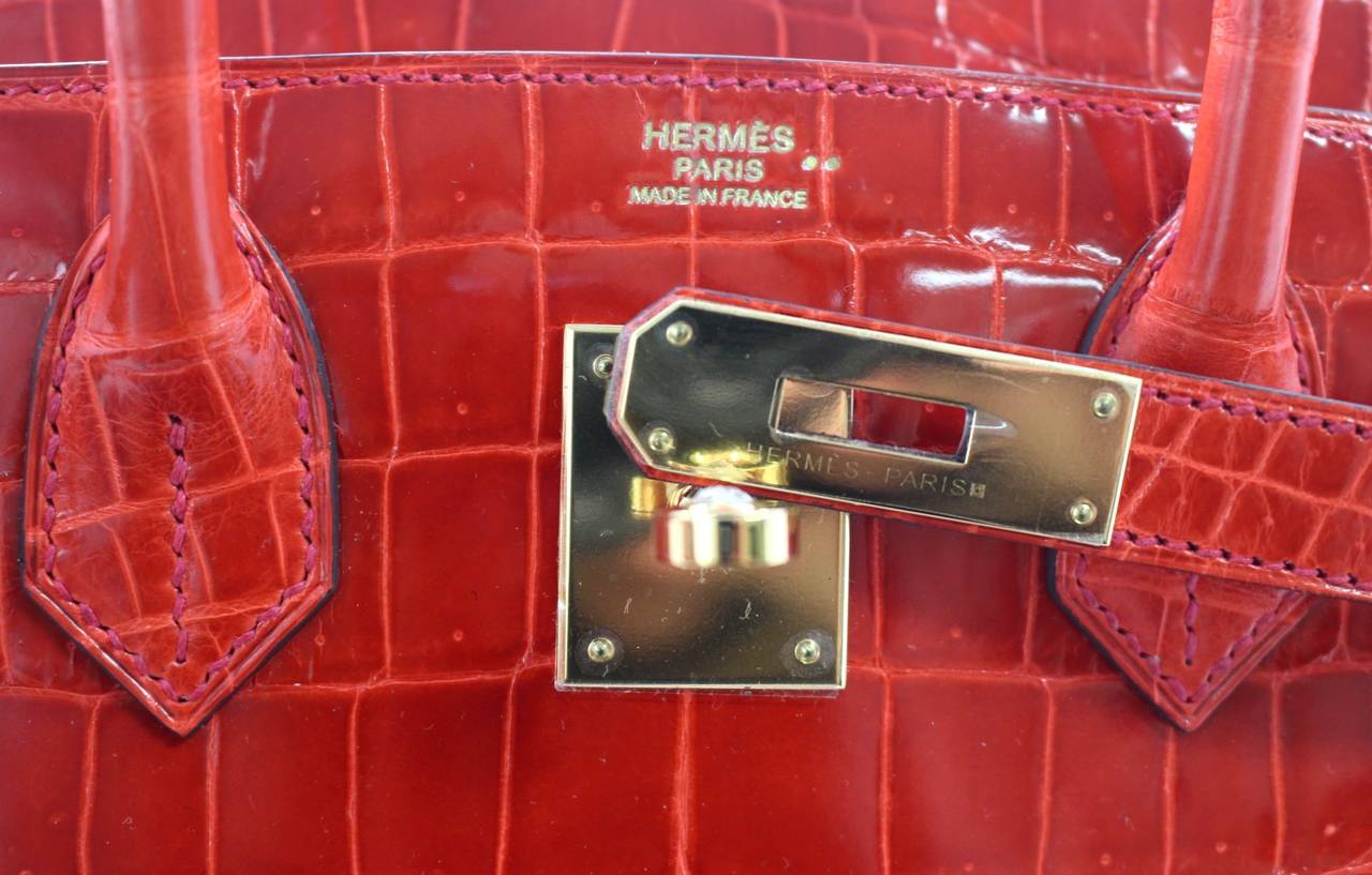 Hermes Birkin in Geranium Crocodile- 30 cm size RED GHW For Sale 2