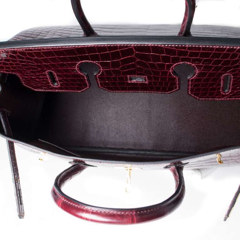 Hermès 35 cm Bordeaux Shiny Porosus Crocodile  Birkin Bag 3