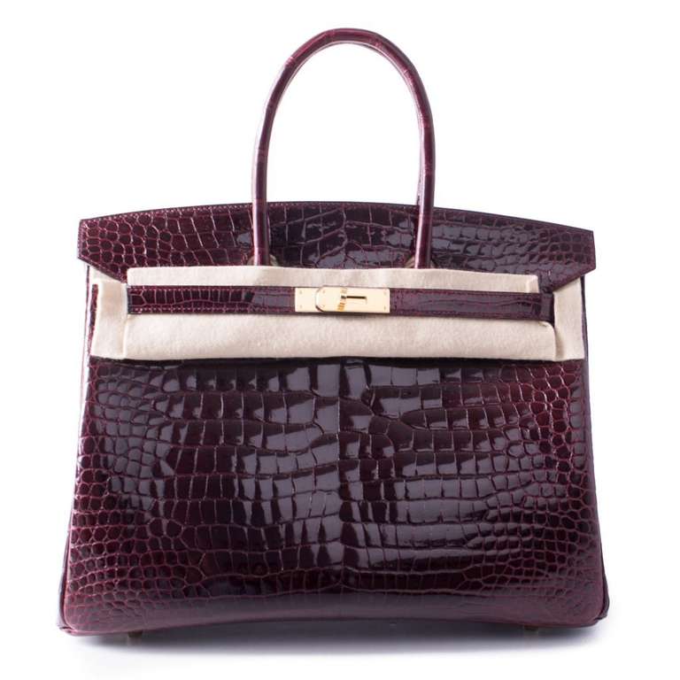 Hermès 35 cm Bordeaux Shiny Porosus Crocodile  Birkin Bag 5
