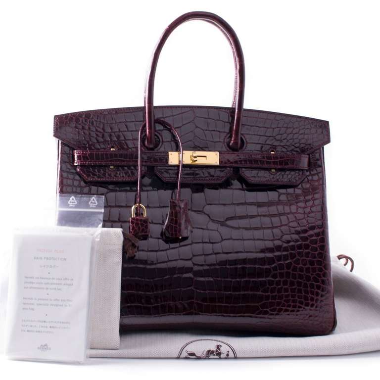 Hermès 35 cm Bordeaux Shiny Porosus Crocodile  Birkin Bag 6