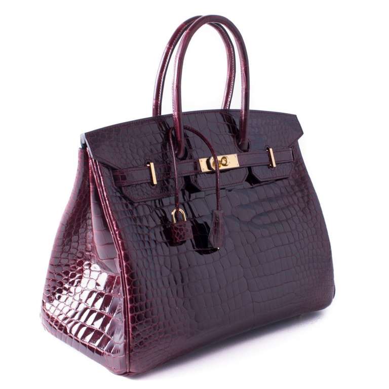 Women's Hermès 35 cm Bordeaux Shiny Porosus Crocodile  Birkin Bag