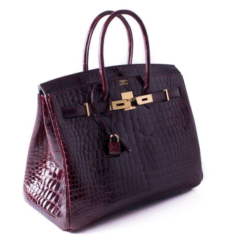 Hermès 35 cm Bordeaux Shiny Porosus Crocodile Birkin Bag at 1stDibs