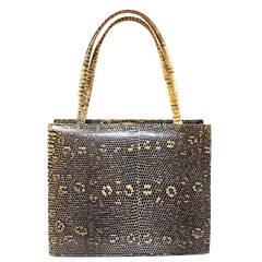 Lambertson Truex Lizard Skin Satchel- Beige Grey