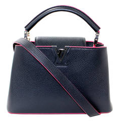 Louis Vuitton Capucines BB Bag-  Navy Leather with Pink