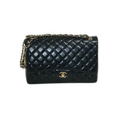 Chanel Black Lambskin Single Flap Maxi Shoulder Bag
