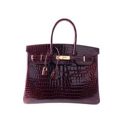 Hermès 35 cm Bordeaux Shiny Porosus Crocodile  Birkin Bag