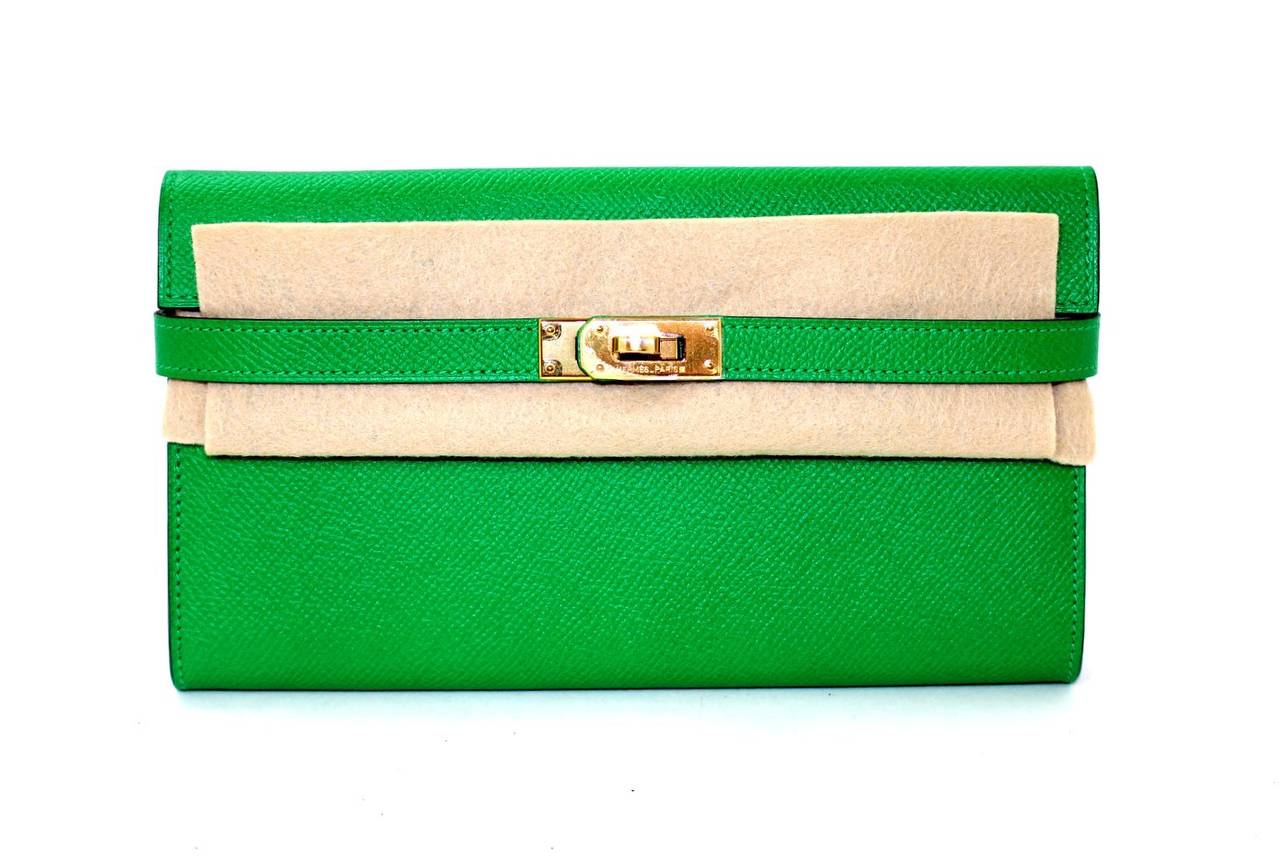 Hermes Green Epsom Bambou color Kelly Wallet-GHW 6
