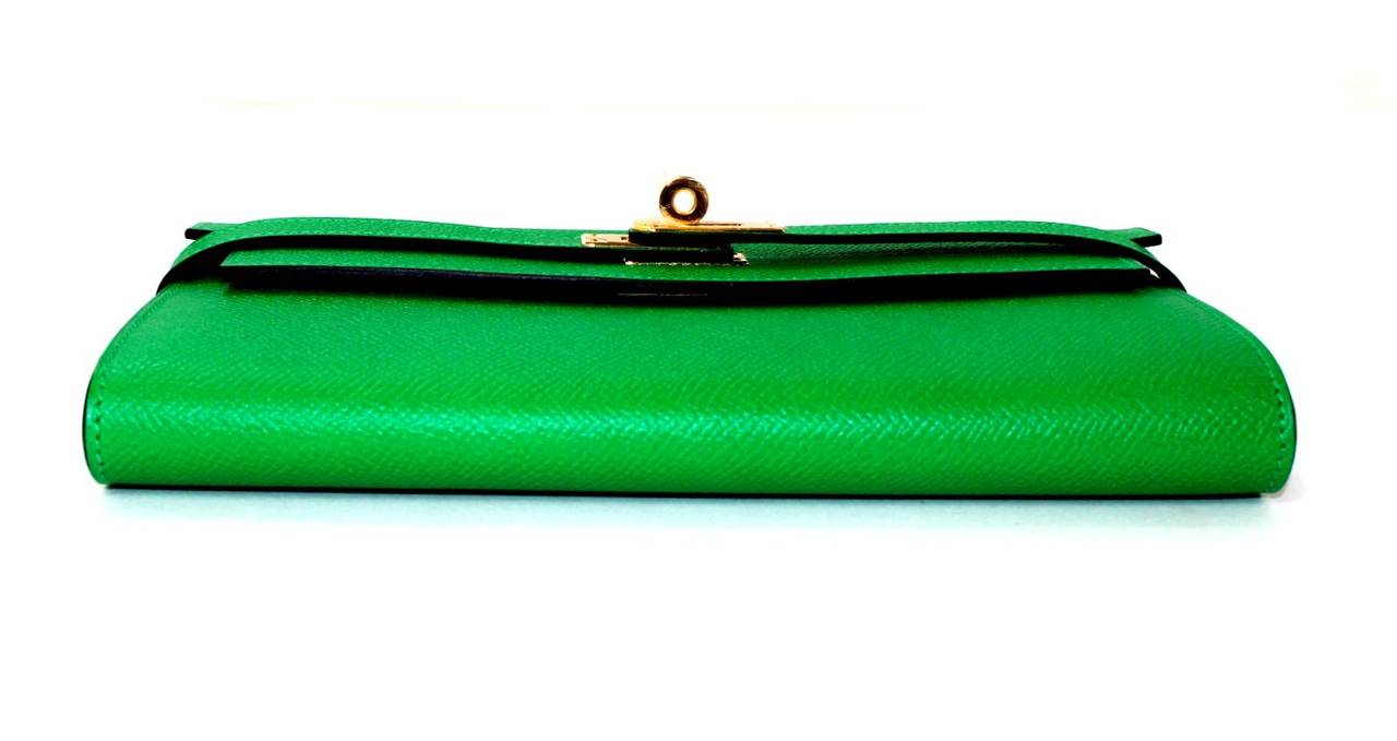 Women's Hermes Green Epsom Bambou color Kelly Wallet-GHW