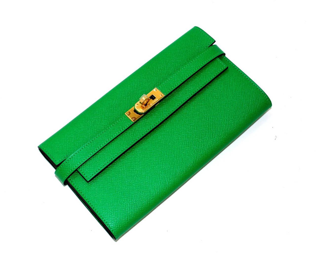 Hermes Green Epsom Bambou color Kelly Wallet-GHW 2