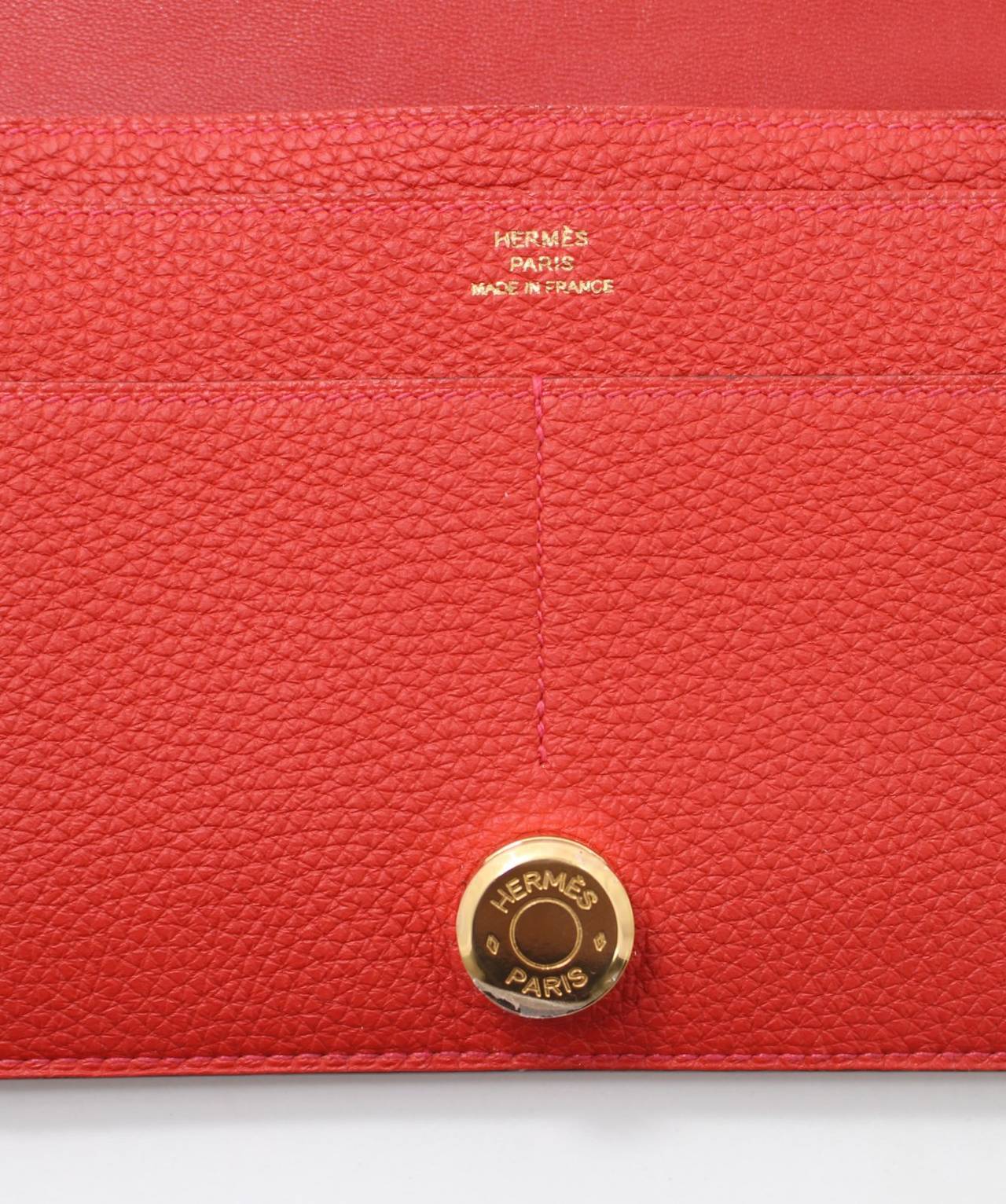 Hermes Vermillion Togo Leather Dogon Combined Wallet- RED color 3