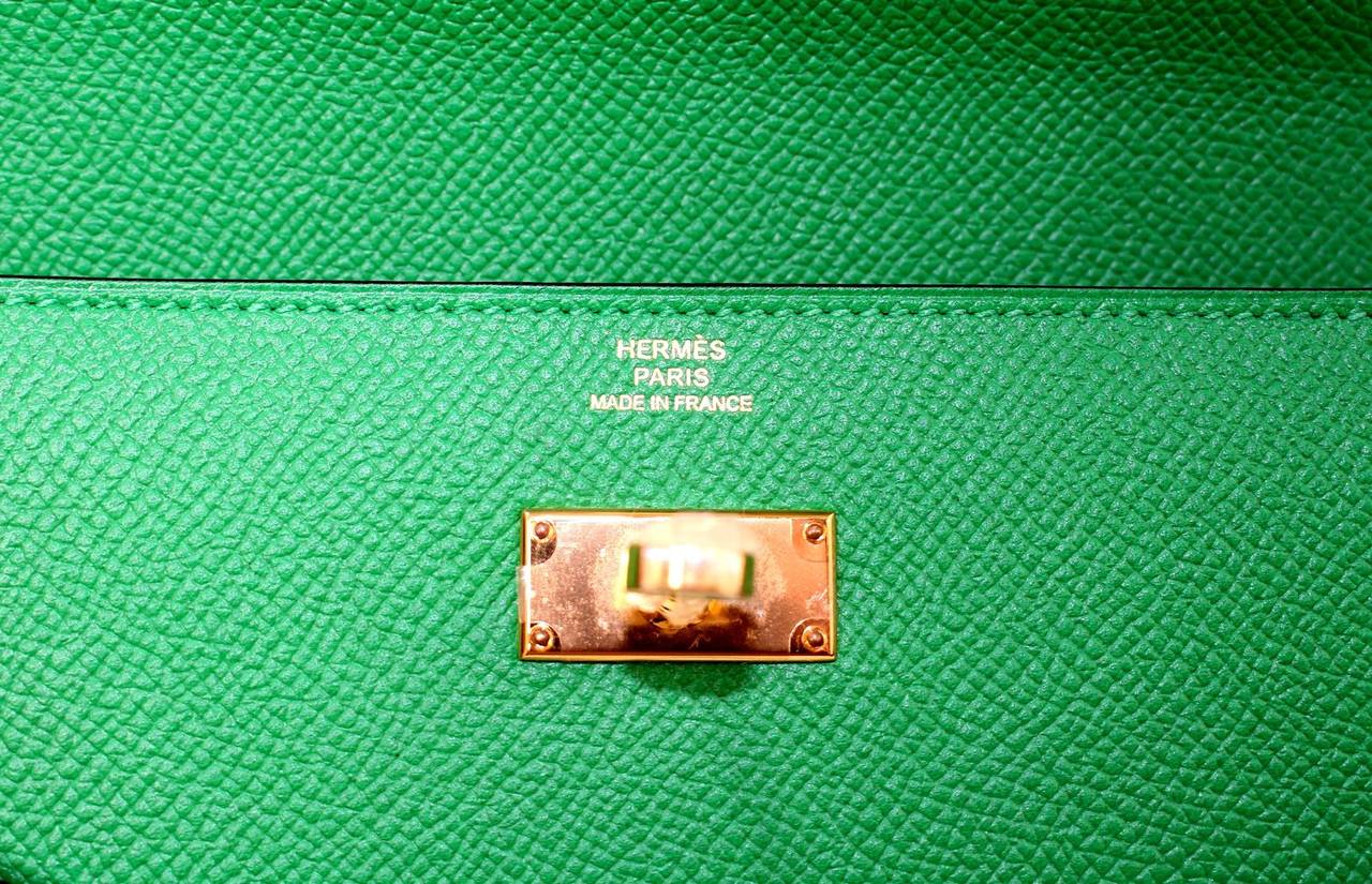 Hermes Green Epsom Bambou color Kelly Wallet-GHW 4